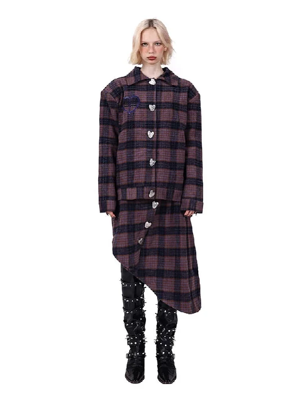 Plaid Metal Heart Jacket & Asymmetric Skirt Setup【s0000004350】 Appliqued Jacket Beaded Jacket Sequined Jacket Plaid Metal Heart Jacket & Asymmetric Skirt Setup【s0000004350】 Appliqued Jacket Beaded Jacket Sequined Jacket