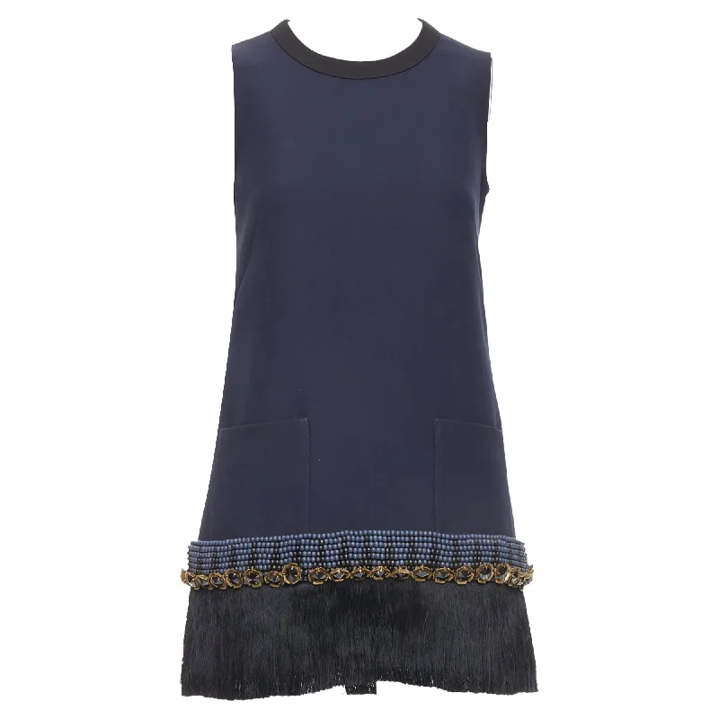 Marni fringe bead embellished hem tunic dress