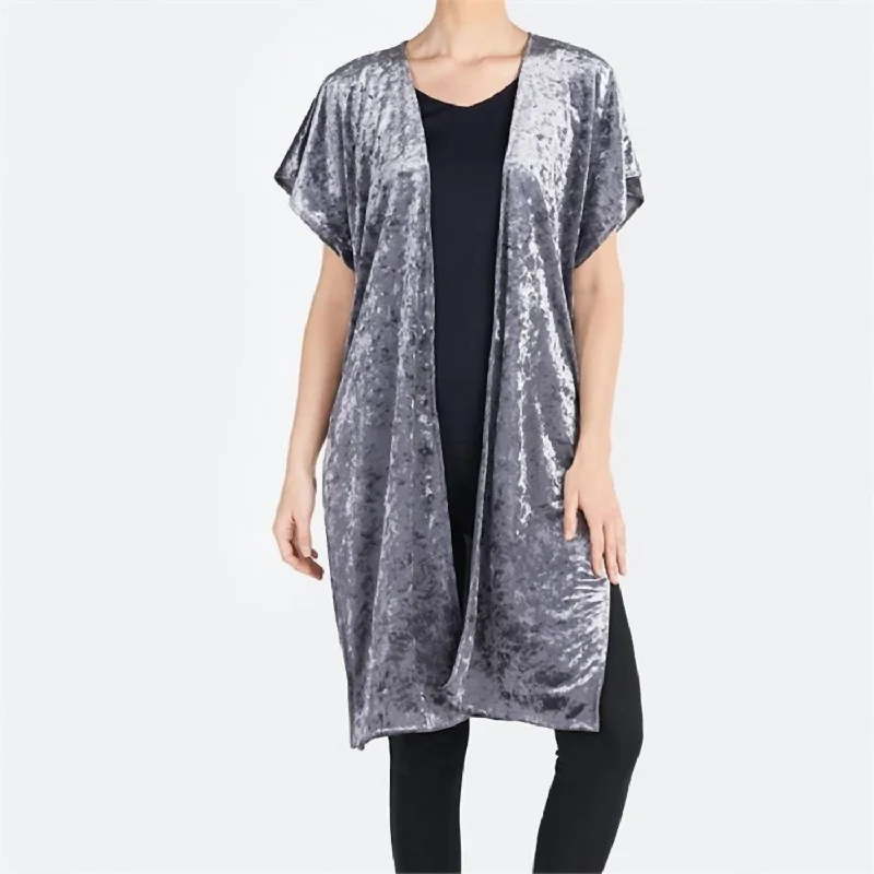 Crushed Velvet Cardigan In Cloudy Gray Chenille Blend Fleece Blend Nylon Blend