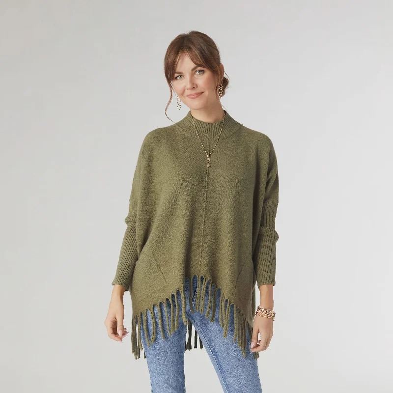 Heavenly-Luxe Flowy Mock Neck Fringe Sweater | Army Green Faux Fur Fabric Real Fur Fabric Shearling Fabric Heavenly-Luxe Flowy Mock Neck Fringe Sweater | Army Green Faux Fur Fabric Real Fur Fabric Shearling Fabric