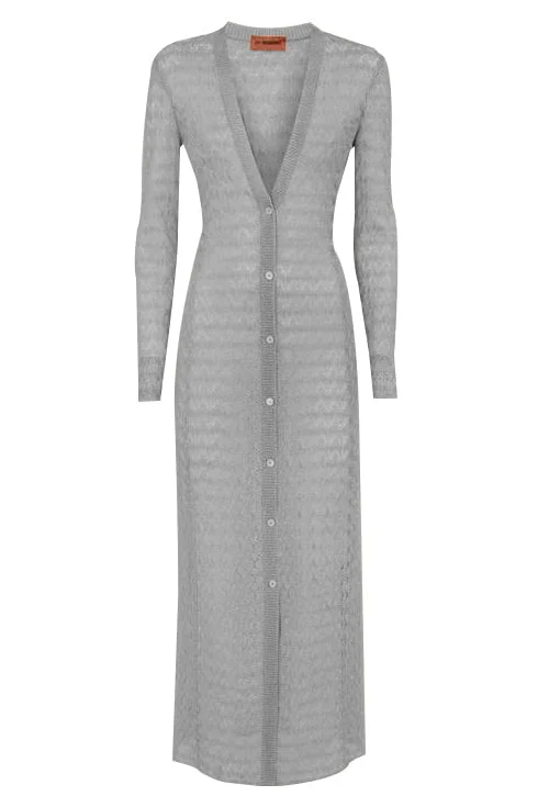Long Lace Cardigan - Silver Real Fur Shearling Chenille
