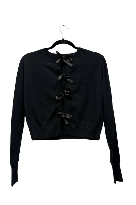 The Bow Front Cardigan In Black Patchwork Embroidered Appliqued