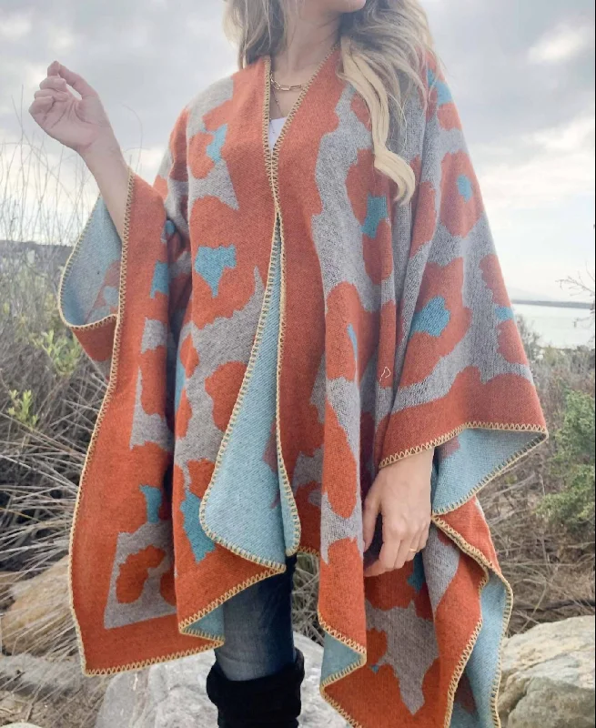 Leopard Knitted Cardigan In Rust Neon metallic Matte