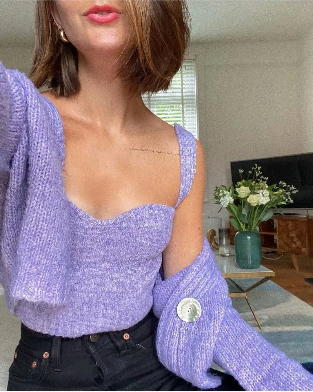 Advbridge Autumn/Winter New Instagram Blogger Same Gentle Purple Cardigan Coat+V-neck Inner Tank Top Two Piece Set For Women Lace Blend Ribbed Blend Corduroy Blend Advbridge Autumn/Winter New Instagram Blogger Same Gentle Purple Cardigan Coat+V-neck Inner Tank Top Two Piece Set For Women Lace Blend Ribbed Blend Corduroy Blend