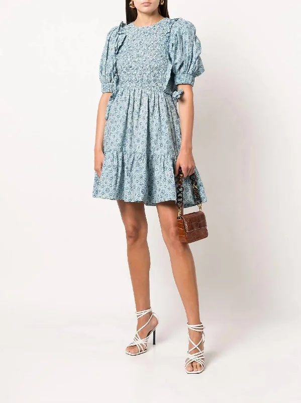 Ida Floral-Print Smocked Dress In Blue