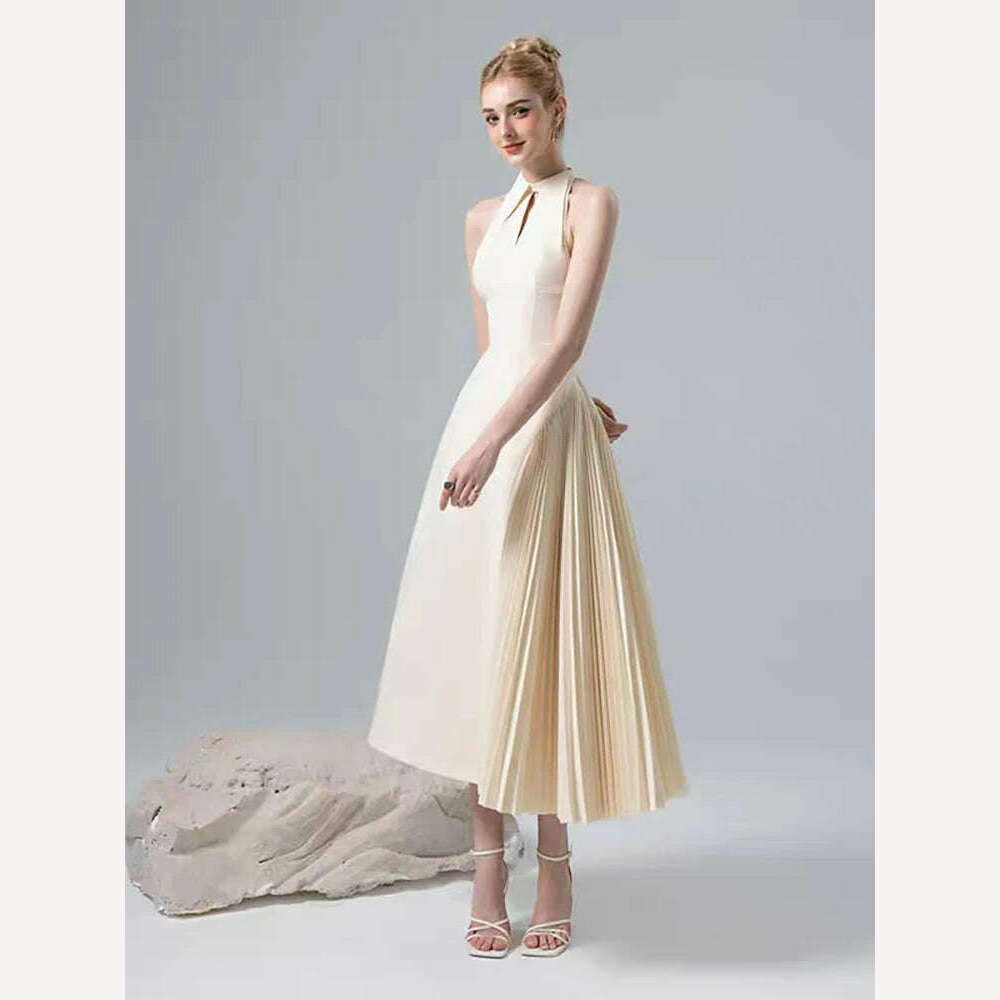 DEAT Elegant Sleeveless Patchwork Halter Dress Pleated Asymmetric Design Women's Evening Wear for Summer Fashion 2024 DEAT Elegant Sleeveless Patchwork Halter Dress Pleated Asymmetric Design Women's Evening Wear for Summer Fashion 2024