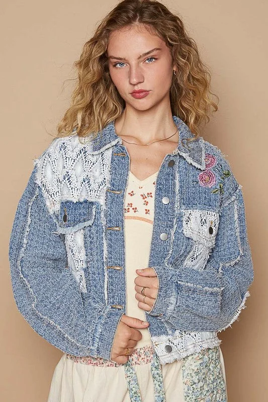 Hazel Blues® | POL Crochet Patch Embroidered Button Up Jacket Toggled Jacket Drawstring Jacket Belted Jacket Hazel Blues® | POL Crochet Patch Embroidered Button Up Jacket Toggled Jacket Drawstring Jacket Belted Jacket