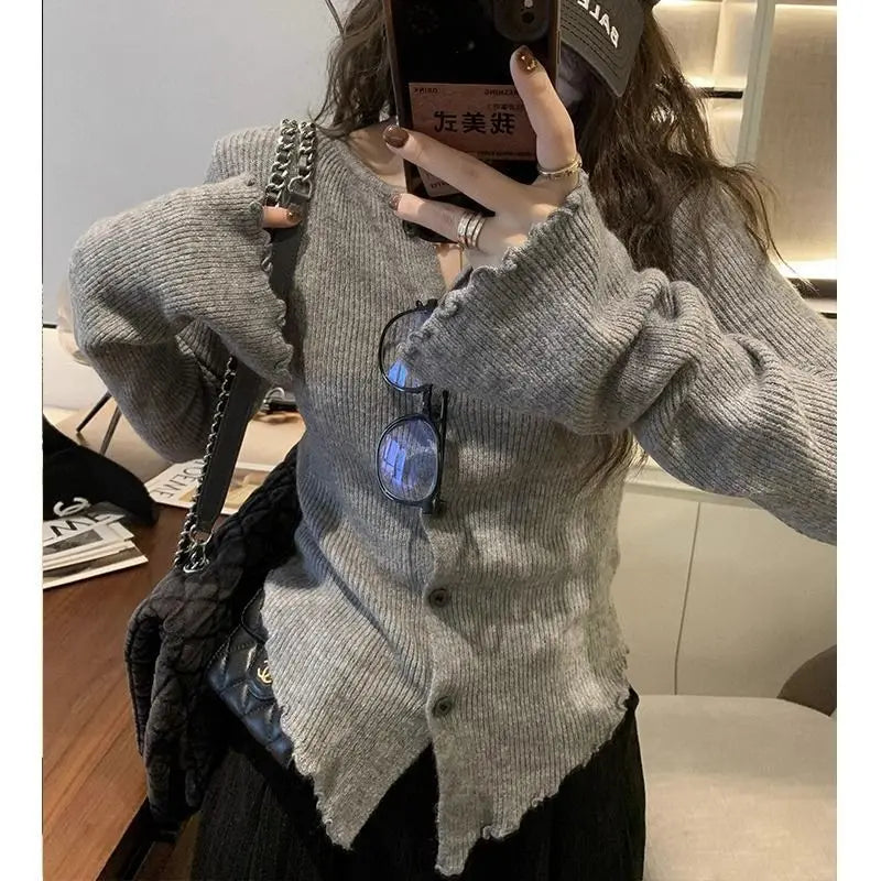 Advbridge Y2k Grey Vintage Women Kint Sweater Harajuku Long Sleeve Cardigan Irregular Korean Fashion Slim Autumn Jerseys Casual Chenille Brocade Lace Advbridge Y2k Grey Vintage Women Kint Sweater Harajuku Long Sleeve Cardigan Irregular Korean Fashion Slim Autumn Jerseys Casual Chenille Brocade Lace