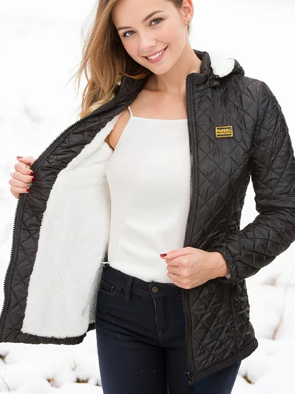 Women's Thermal Quilted Jacket - Fleece Lined, Zip Up, Long Sleeve, Hooded, Casual Outerwear for Fall and Winter, Quilted Coat for Cold Weather Lace Jacket Ribbed Jacket Sequined Jacket