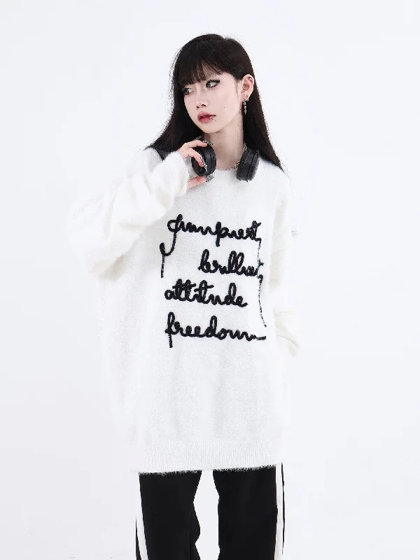 Faux Sweater With Embroidered Slogan Zippered Front Buttoned Front Snap Front