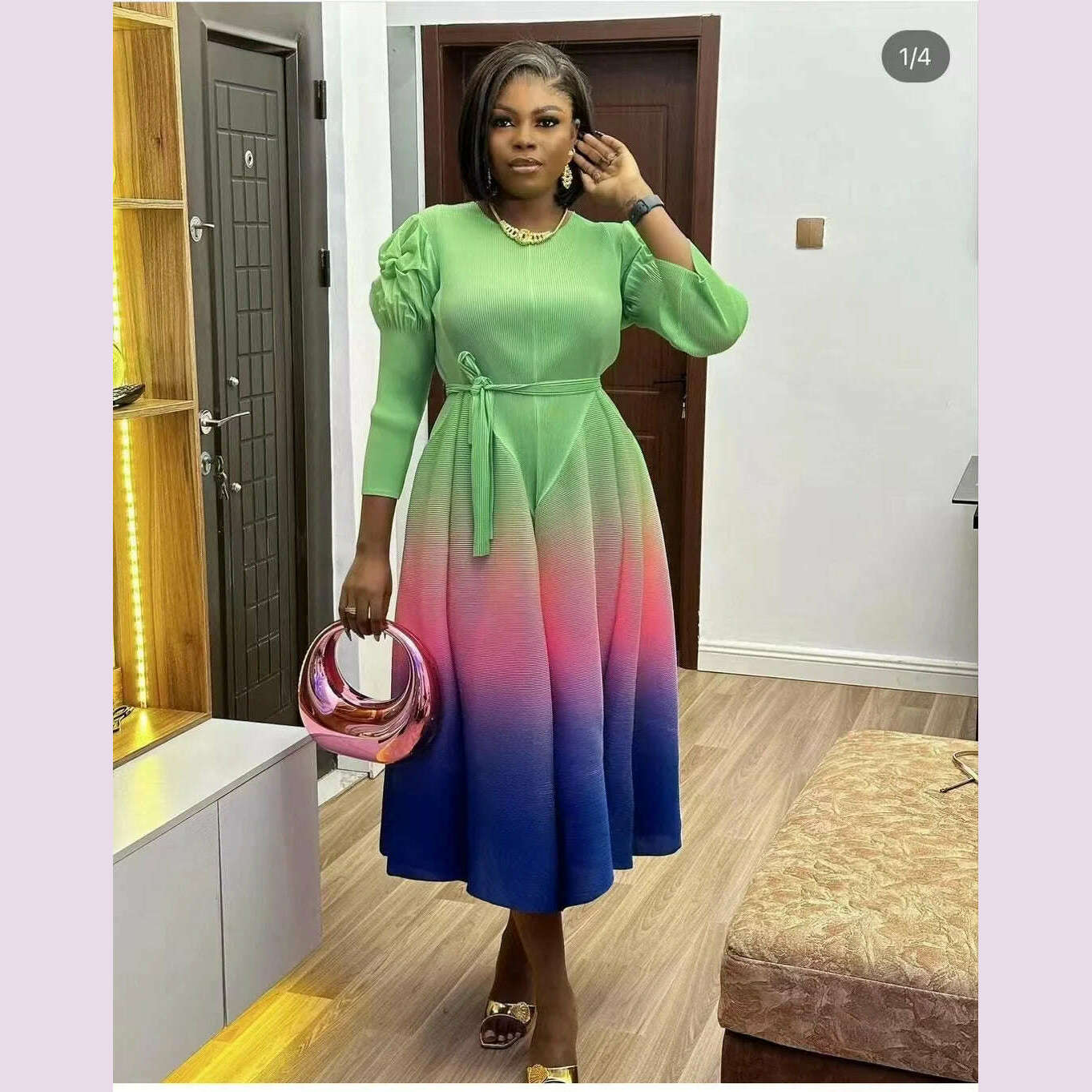 2024 New Maxi Pleated Dress Gradient Full Sleeves Fold Elegant Dresses For Women 2024 New Luxury Party Clothes 2024 New Maxi Pleated Dress Gradient Full Sleeves Fold Elegant Dresses For Women 2024 New Luxury Party Clothes
