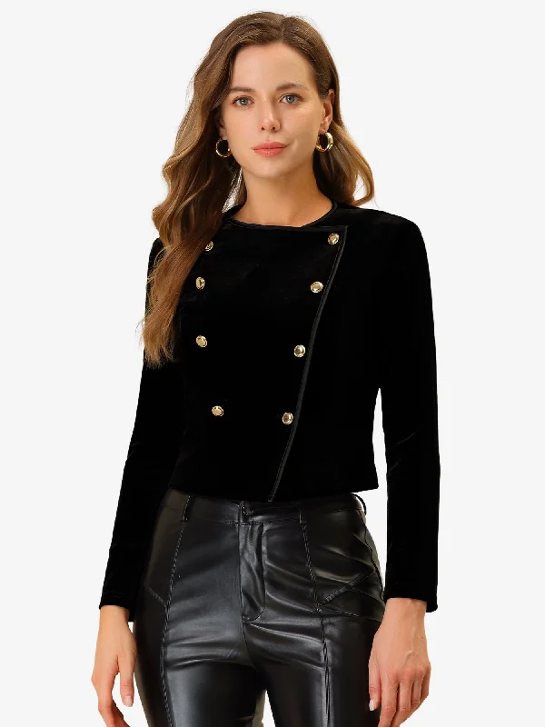 Velvet Notched Lapel Double Breasted Cropped Jacket Faux Fur Jacket Real Fur Jacket Shearling Jacket Velvet Notched Lapel Double Breasted Cropped Jacket Faux Fur Jacket Real Fur Jacket Shearling Jacket