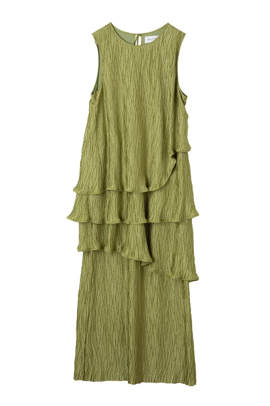 BELPER  PLEATED DRESS(GREEN)