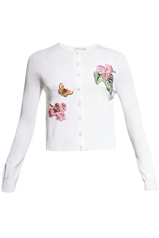 Mixed Botanical Threadwork Cardigan Asymmetrical,ymmetric Pencil Cardigan
