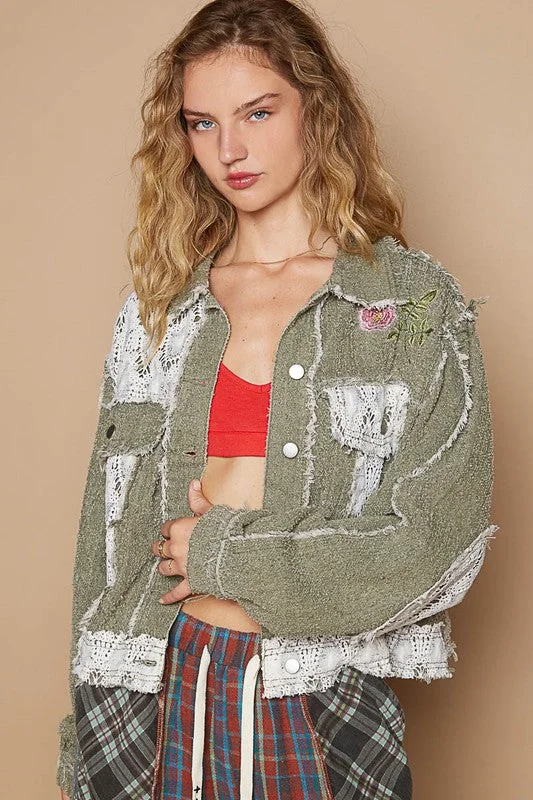 Hazel Blues® | POL Crochet Patch Embroidered Button Up Jacket Knit Jacket Woven Jacket Fleece Jacket Hazel Blues® | POL Crochet Patch Embroidered Button Up Jacket Knit Jacket Woven Jacket Fleece Jacket