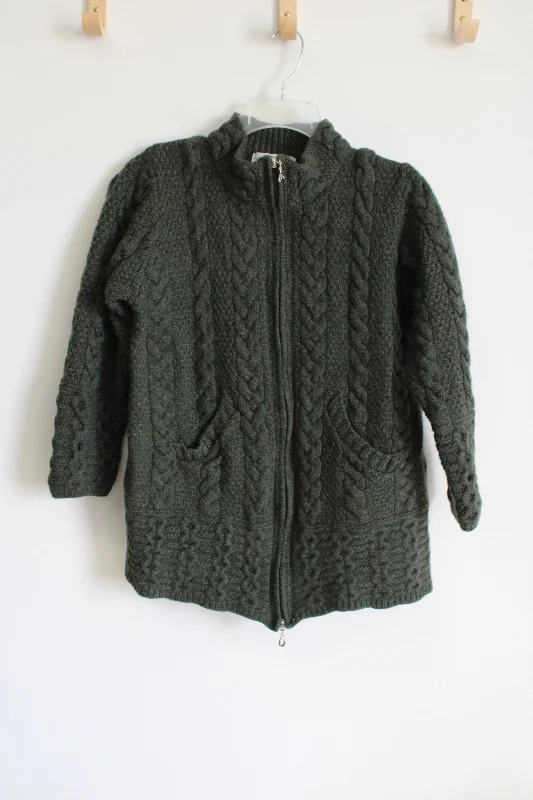 Aran Crafts Ireland 100% Merino Wool Green Cable Knit Sweater | S Oversized Loose Flowy Aran Crafts Ireland 100% Merino Wool Green Cable Knit Sweater | S Oversized Loose Flowy