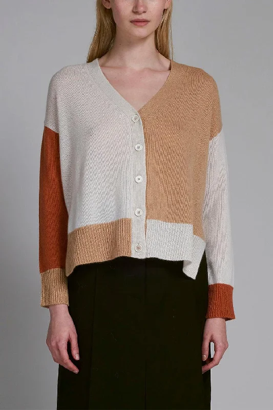 Colour Block Cardigan - Alabaster Stretchy Elastic Breathable