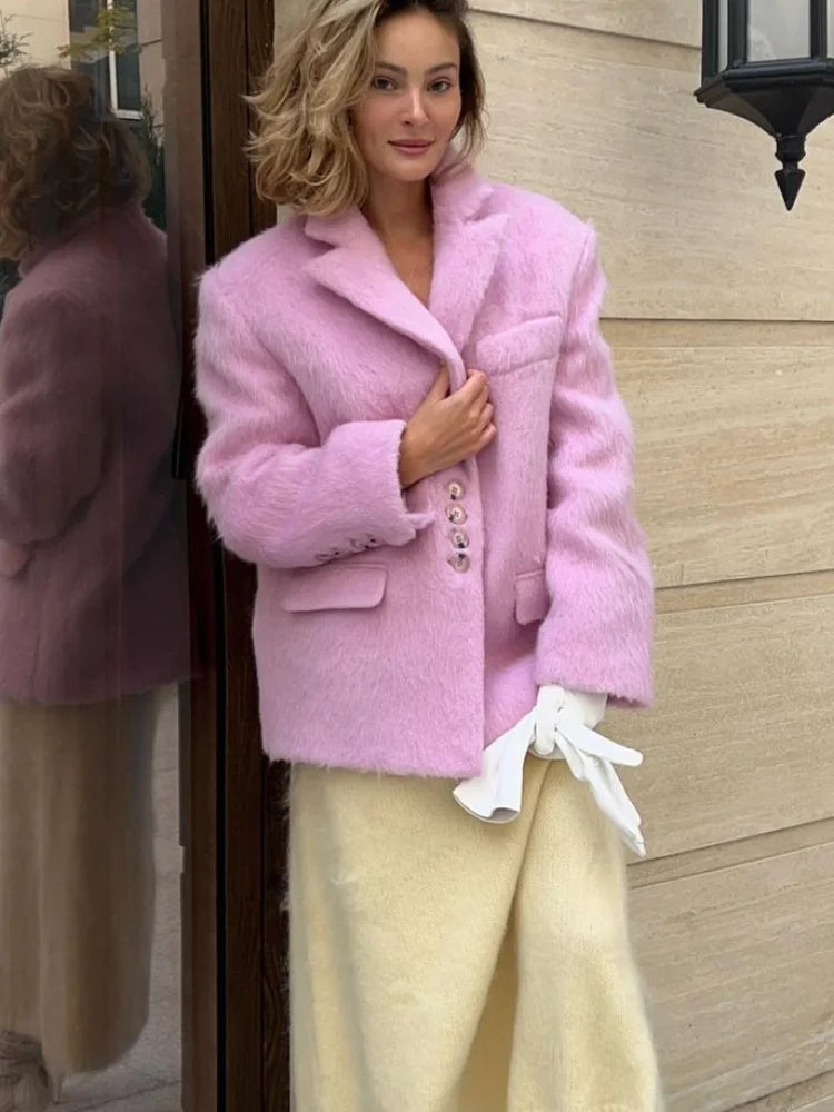 Advbridge Women's Elegant Pink Lapel Pockets Woolen Blazer Coat Fashion Single-breasted Loose Long Sleeve Coats 2024 Lady Sweet Outerwear Women's Premium Blazer Advbridge Women's Elegant Pink Lapel Pockets Woolen Blazer Coat Fashion Single-breasted Loose Long Sleeve Coats 2024 Lady Sweet Outerwear Women's Premium Blazer