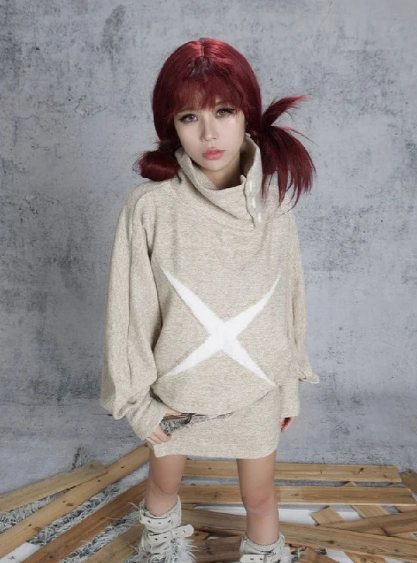 ARIADNAw Oversized X-Graphic Turtleneck Sweater Dress - Oatmeal (Women's) Long Sweater Short Sweater Cropped Sweater ARIADNAw Oversized X-Graphic Turtleneck Sweater Dress - Oatmeal (Women's) Long Sweater Short Sweater Cropped Sweater
