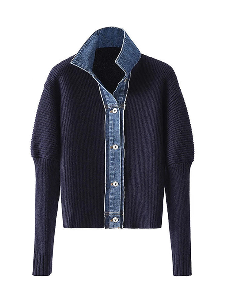 Denim Patchwork Cardigan Sweater Oversized Loose Flowy
