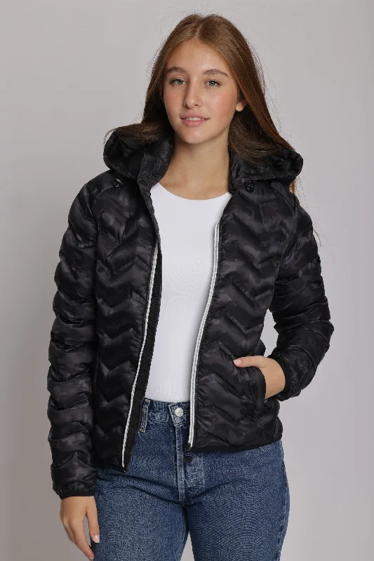 Women's packable puffer jacket in black camo Striped Jacket Polka Dot Jacket Floral Jacket Women's packable puffer jacket in black camo Striped Jacket Polka Dot Jacket Floral Jacket
