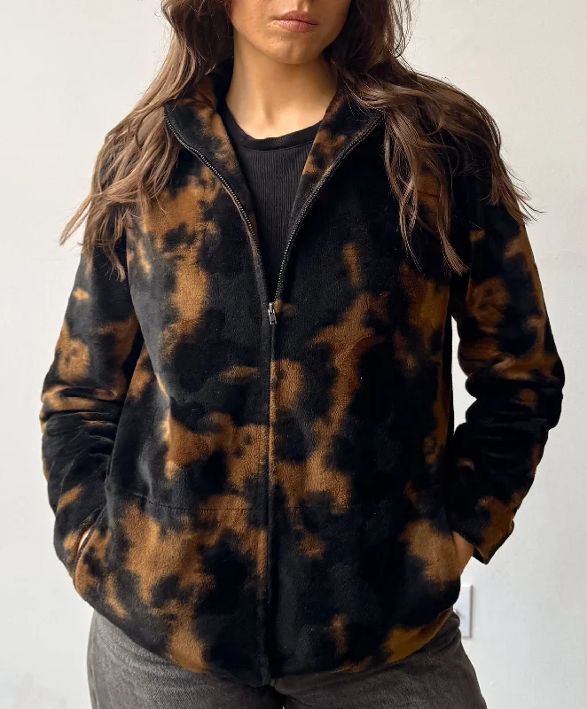 Harve Bernard Cowhide Print Zip Front Jacket- XS/S Fleece Fabric Down Fabric Feather Fabric Harve Bernard Cowhide Print Zip Front Jacket- XS/S Fleece Fabric Down Fabric Feather Fabric