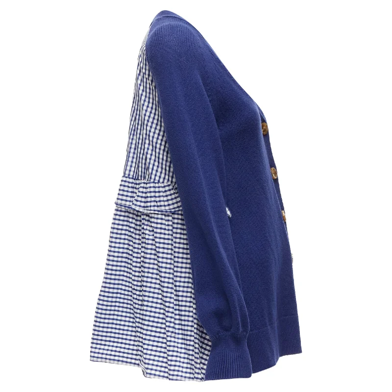 Adeam Cotton Blend Gingham Ruffle Back Side Tie Cardigan Sweater Oversized Loose Flowy