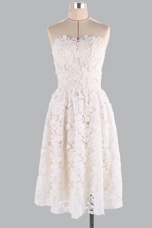 Strapless Champagne Lace Short Prom Homecoming Dresses, Champagne Lace Formal Graduation Evening Dresses Strapless Champagne Lace Short Prom Homecoming Dresses, Champagne Lace Formal Graduation Evening Dresses