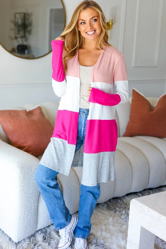 Face The Day Blush Wide Stripe Hacci Colorblock Cardigan Sweater Transparent Opaque Sheer Face The Day Blush Wide Stripe Hacci Colorblock Cardigan Sweater Transparent Opaque Sheer