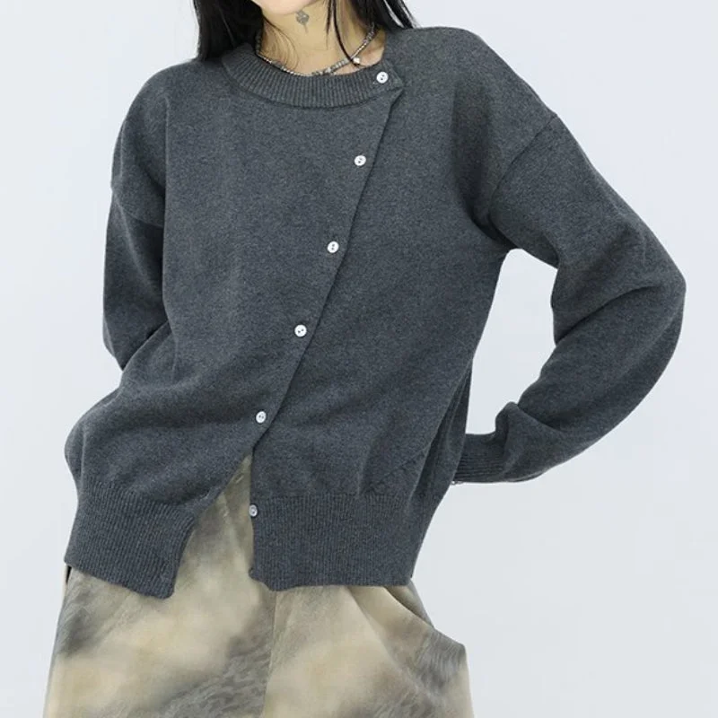 Loose Button Slant Cardigan Sweater Velvet Chenille Corduroy