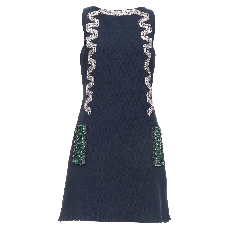 Lanvin Cotton Rhinestone Embellished Ribbon Shift Dress