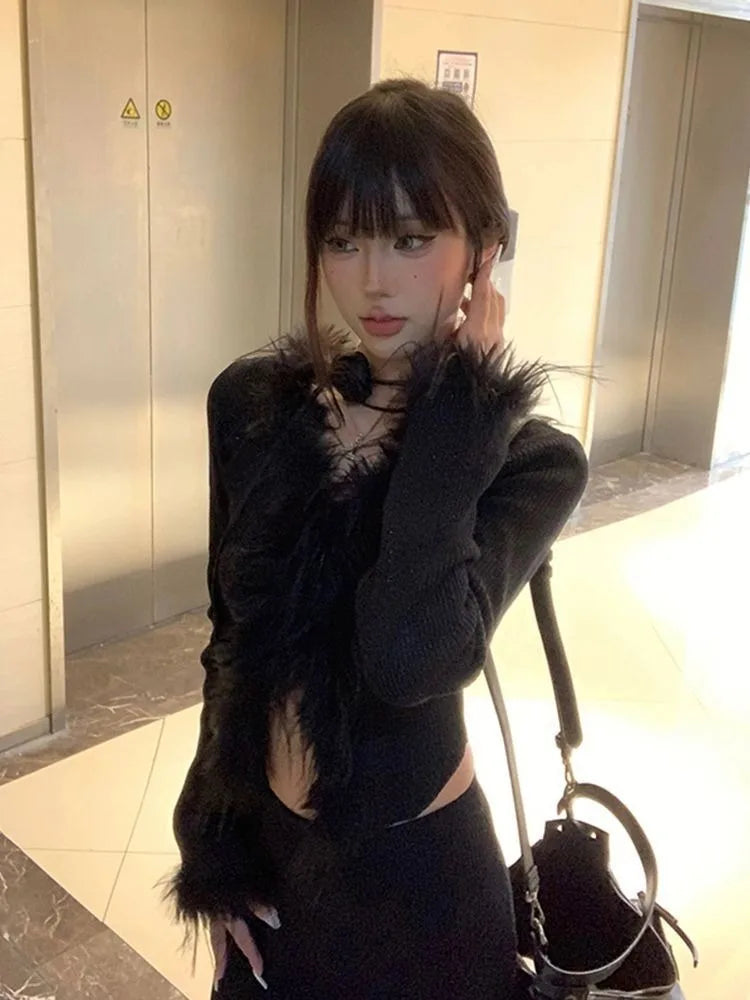 Advbridge Black Fluffy V-neck Cardigans Mujer Spring Autumn Slim Fit Knitted Tops Women Y2k E-Girl Long Sleeve Bottoming Sweaters Houndstooth Herringbone Solid Advbridge Black Fluffy V-neck Cardigans Mujer Spring Autumn Slim Fit Knitted Tops Women Y2k E-Girl Long Sleeve Bottoming Sweaters Houndstooth Herringbone Solid