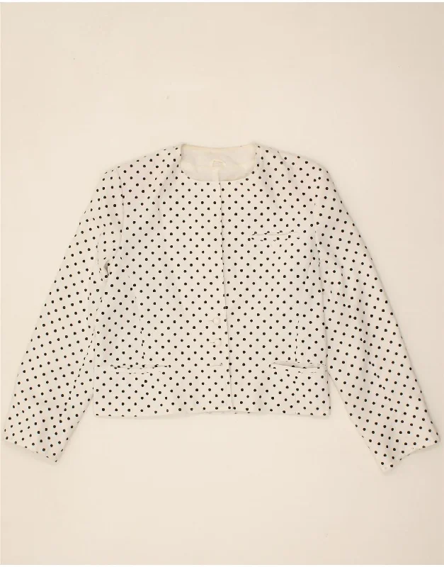 VINTAGE Womens Blazer Jacket UK 14 Large White Spotted Nylon Women's High-End Blazer VINTAGE Womens Blazer Jacket UK 14 Large White Spotted Nylon Women's High-End Blazer