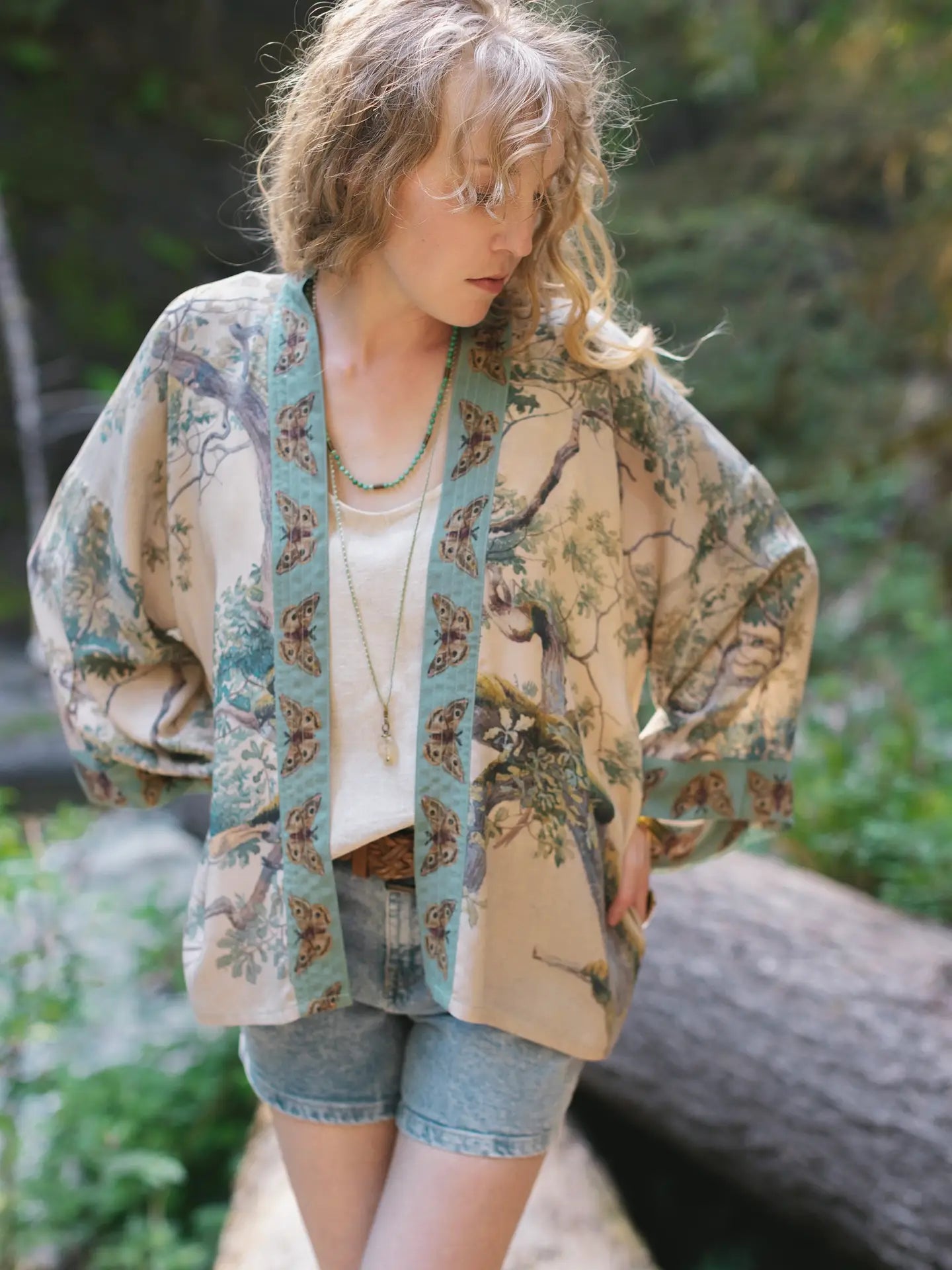 Market Of Stars Earth and Sky Cropped Bamboo Kimono Cardigan Casual Formal Business