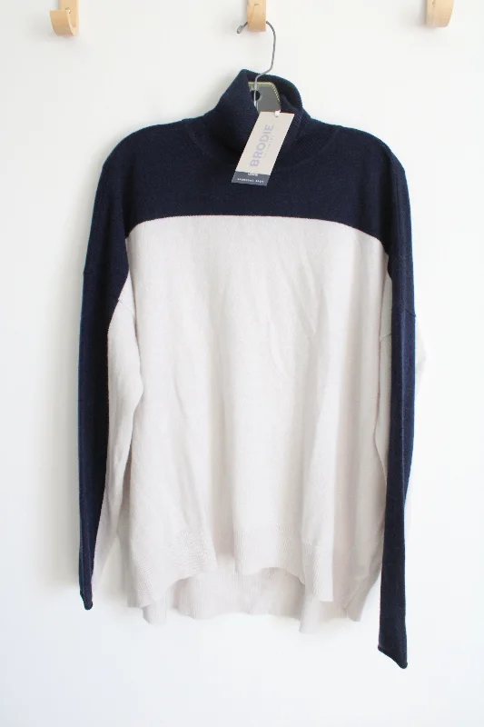 NEW Brodie Cashmere Navy & White Colorblocked Knit Turtleneck Sweater | XL Slim Fit Regular Fit Oversized NEW Brodie Cashmere Navy & White Colorblocked Knit Turtleneck Sweater | XL Slim Fit Regular Fit Oversized