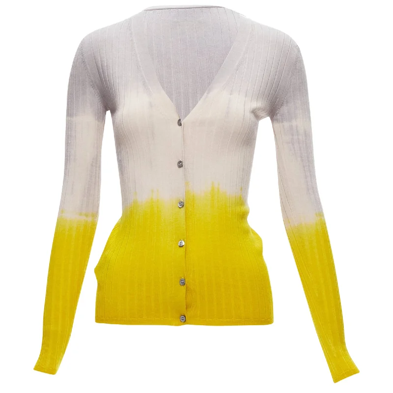 Prada ombre ribbed long sleeve cardigan sweater Collared Crew Neck Turtle Neck