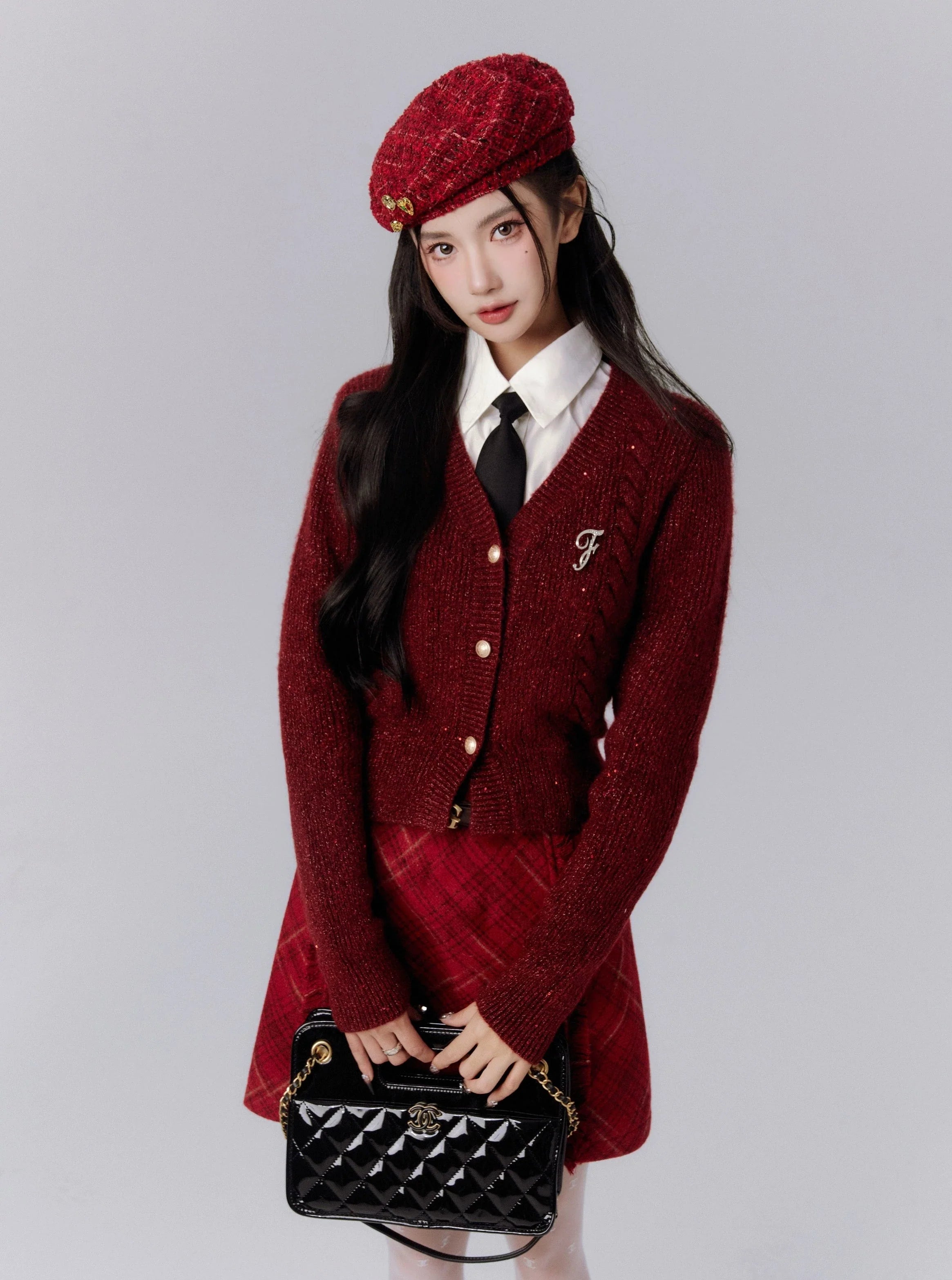 Burgundy Cropped Cardigan - V-Neck Knit Sweater with Gold Buttons Modern Contemporary Chic Burgundy Cropped Cardigan - V-Neck Knit Sweater with Gold Buttons Modern Contemporary Chic