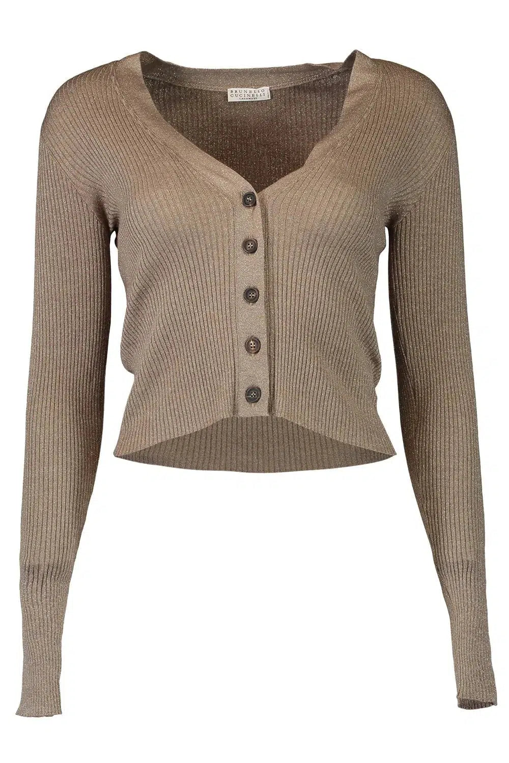 Ribbed Cardigan - Tobbaco Brown Patchwork Embroidered Appliqued