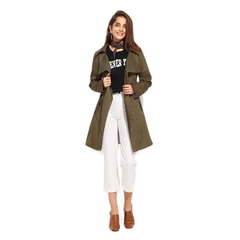 womens Fashion Slim Belt Army Green Trench Outwears Long sleeve Cardigans Coats for Women Coat Tailored Straight A-Line womens Fashion Slim Belt Army Green Trench Outwears Long sleeve Cardigans Coats for Women Coat Tailored Straight A-Line