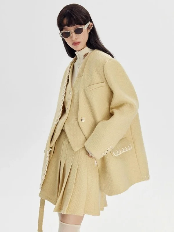 Vest jacket and high waist pleated skirt【s0000003969】 Fleece Fabric Down Fabric Feather Fabric Vest jacket and high waist pleated skirt【s0000003969】 Fleece Fabric Down Fabric Feather Fabric