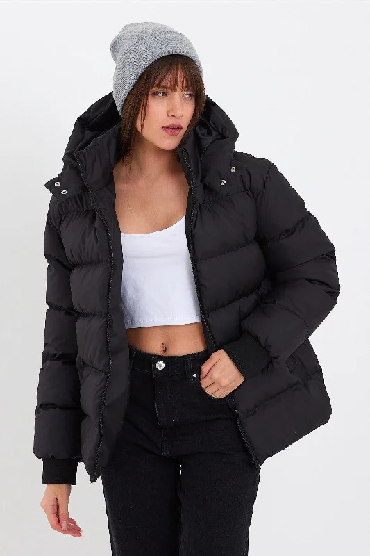 Women's Black Water And Windproof Oversize Hooded Winter Down Jacket & Coat & Parka - 137 Snowproof Mid-Length Parka Women's Black Water And Windproof Oversize Hooded Winter Down Jacket & Coat & Parka - 137 Snowproof Mid-Length Parka
