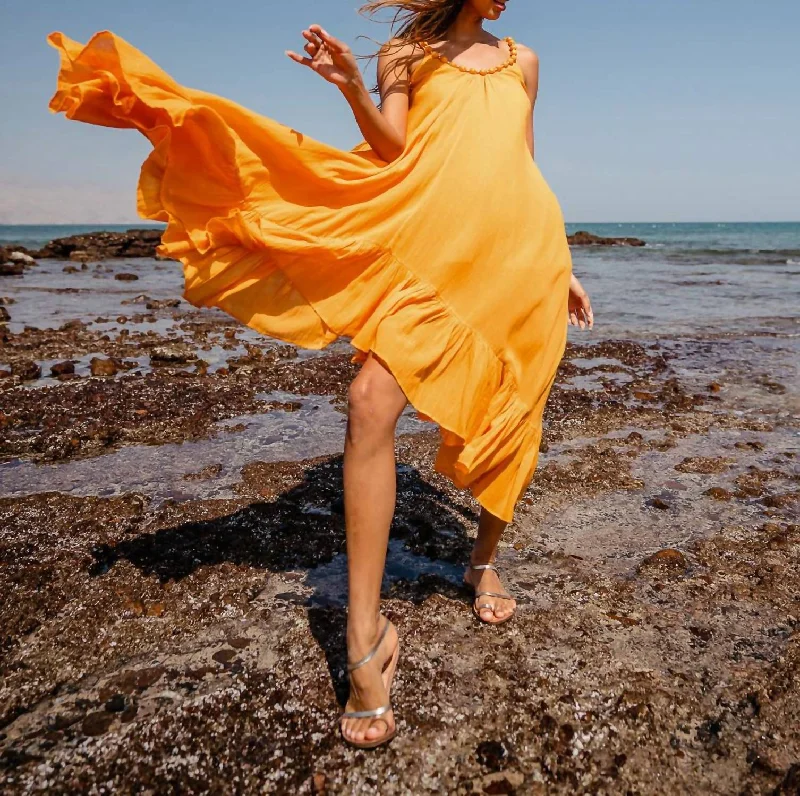 Cirkelina - Pearl Decorated Volume Strap Dress In Marigold