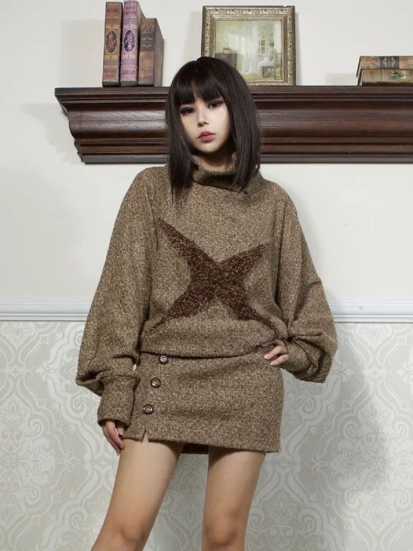 ARIADNAw Rustic X-Pattern Oversized Sweater - Heathered Brown (Women's) High Neck Crew Neck V-Neck ARIADNAw Rustic X-Pattern Oversized Sweater - Heathered Brown (Women's) High Neck Crew Neck V-Neck