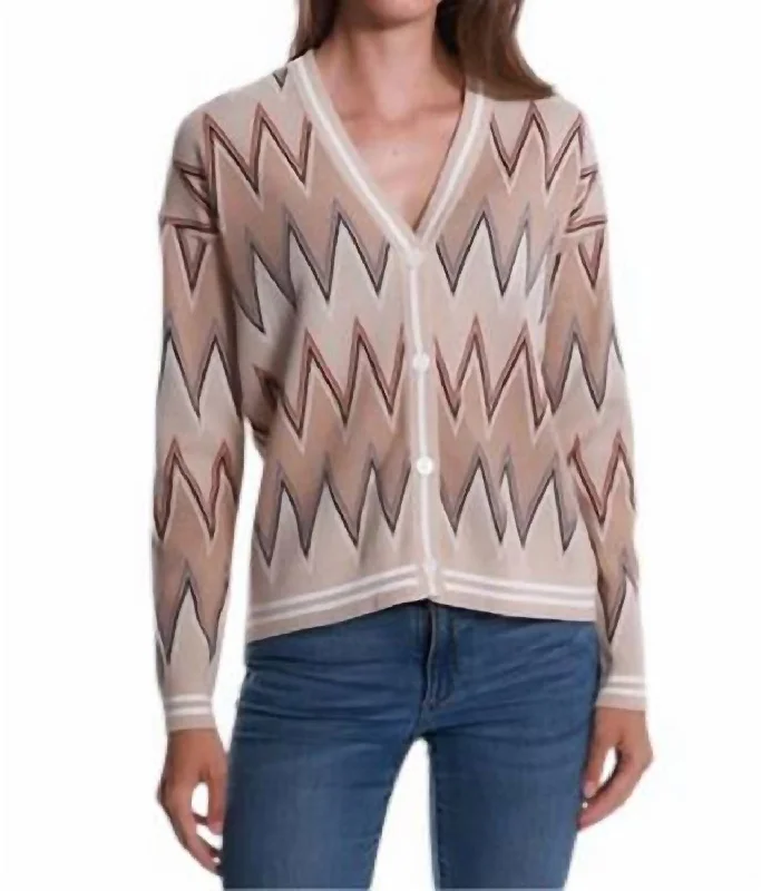 Chevron Cardigan In Multi Combo Herringbone Houndstooth Plaid