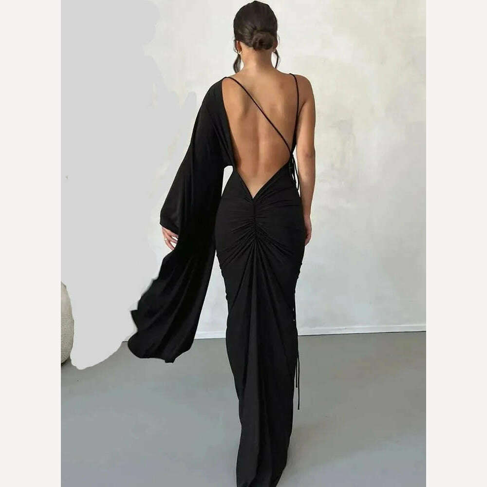 Weird Puss Backless Bandage Women Hip Dress v Neck One Shoulder Ruffles Bodycon 2023 Ladies Fashion Party Stage Performance Wear
