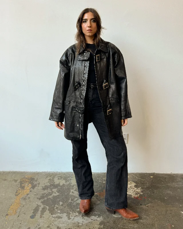 Buckle Front Heavyweight Leather Jacket- L/XL V-Neck Jacket Boat Neck Jacket Square Neck Jacket Buckle Front Heavyweight Leather Jacket- L/XL V-Neck Jacket Boat Neck Jacket Square Neck Jacket