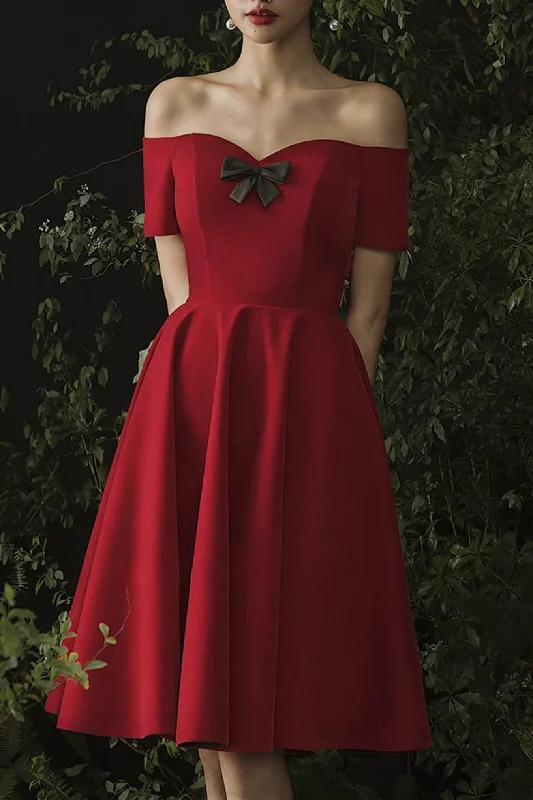 Dark Red A Line Off Shoulder Short Prom Dresses, Off the Shoulder Dark Red Homecoming Dresses WT1512 Dark Red A Line Off Shoulder Short Prom Dresses, Off the Shoulder Dark Red Homecoming Dresses WT1512