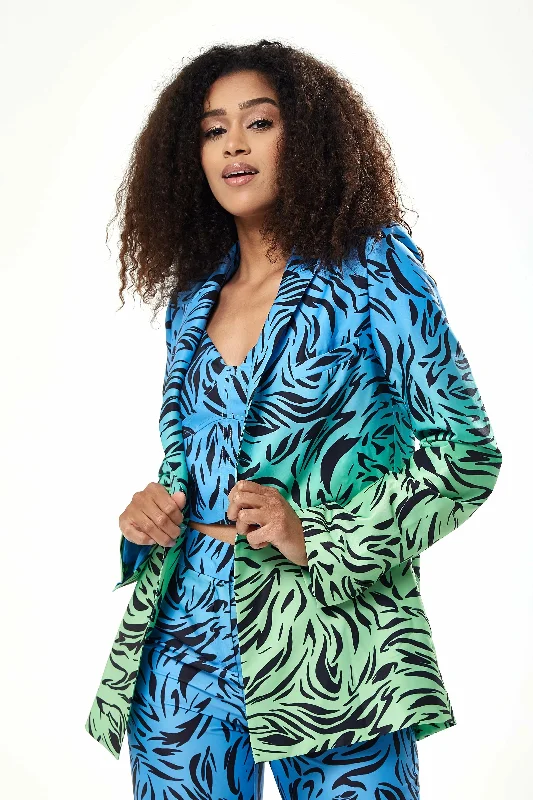 Liquorish Zebra Print Ombre Blazer In Blue And Green Women's Boutique Suit