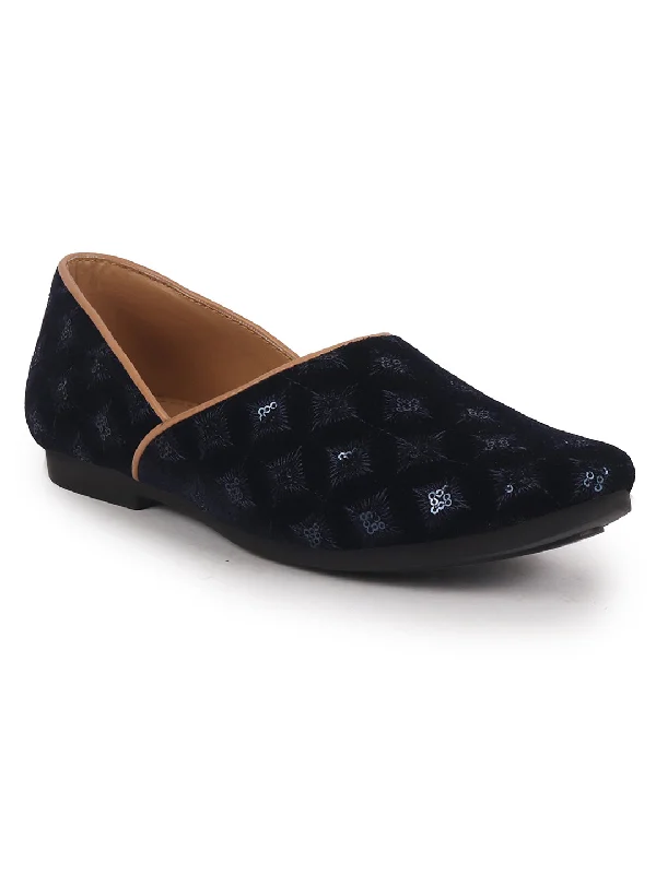 Men Blue Embroidery Sequin Ethnic Half Cut Slip On Juttis and Mojaris for Wedding|Slip-On For Nehru Jackets|Traditional Sherwani Shoes Rayon Fabric Velvet Fabric Corduroy Fabric Men Blue Embroidery Sequin Ethnic Half Cut Slip On Juttis and Mojaris for Wedding|Slip-On For Nehru Jackets|Traditional Sherwani Shoes Rayon Fabric Velvet Fabric Corduroy Fabric