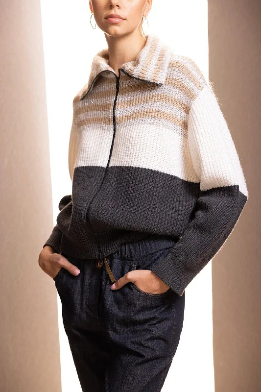 Sequin Rib Knit Cardigan Chenille Brocade Lace